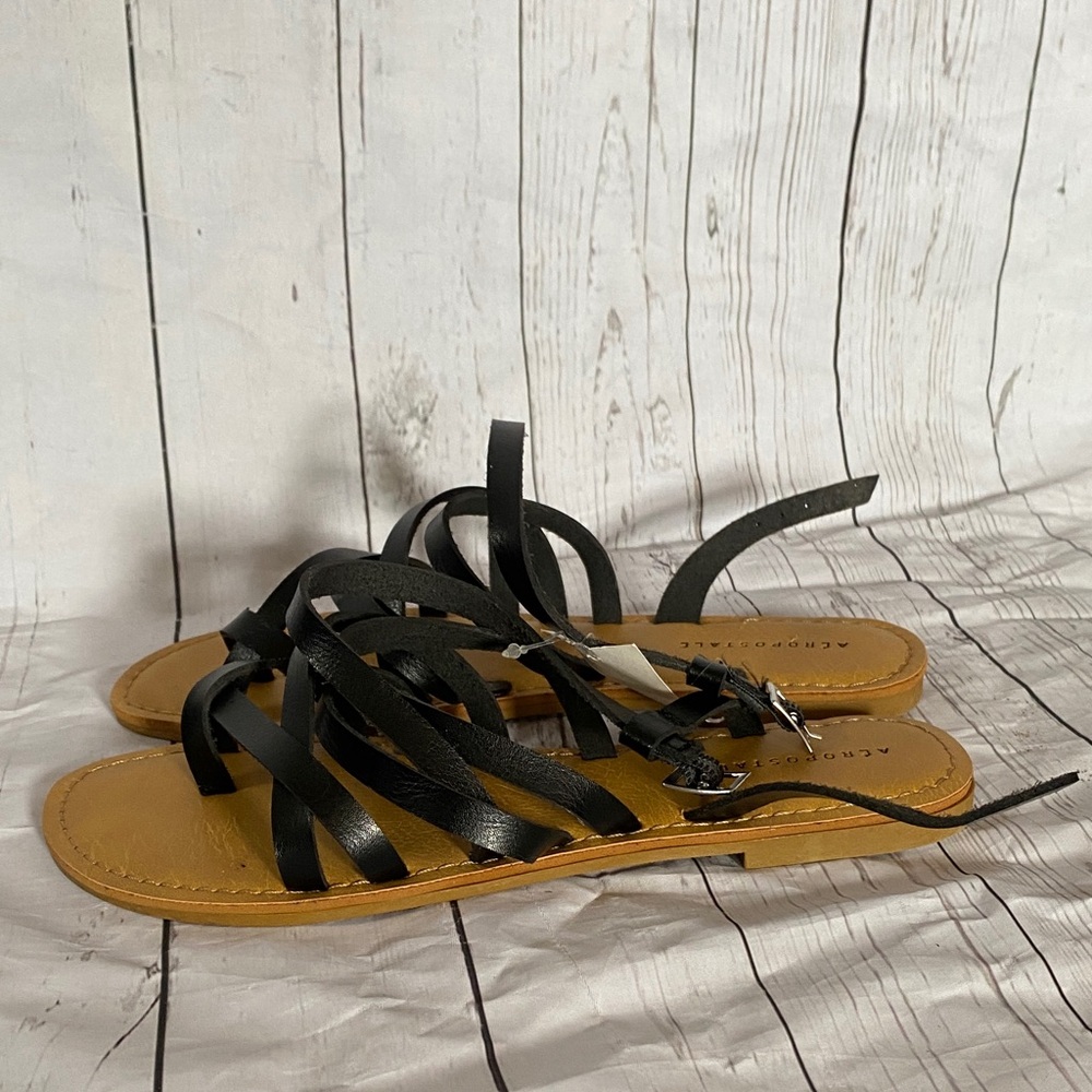 Aeropostale Black Leather Strappy Sandals
